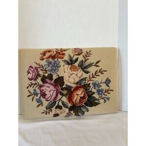 Floral Hand Made Cross Stitch Embroidered Padded W/ Hard Back For Home Decor